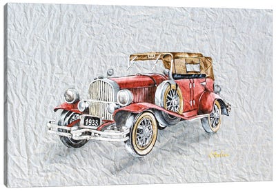 Red Car Canvas Art Print - Antique & Collectible Art