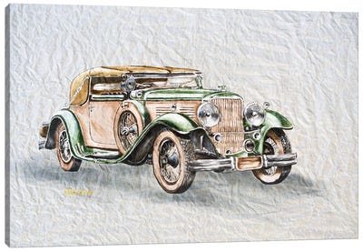 Green Car Canvas Art Print - Antique & Collectible Art