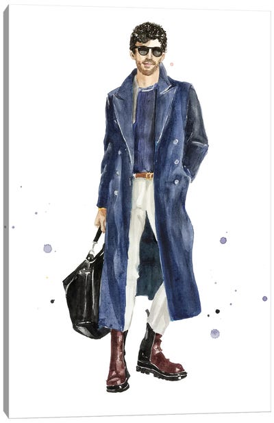 Stylish Guy In Dark Blue Coat Canvas Art Print - Sophisticated Dad