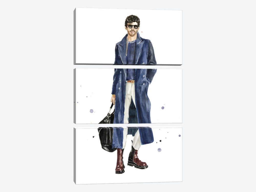 Stylish Guy In Dark Blue Coat by Olga Crée 3-piece Canvas Print