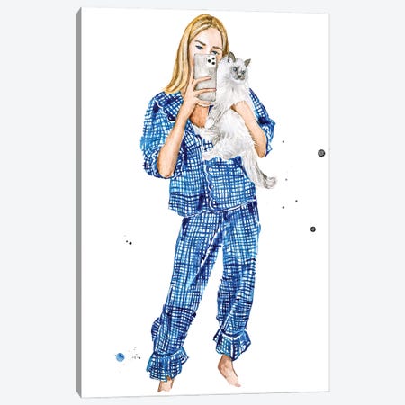 Selfie With A Cat Canvas Print #OCR108} by Olga Crée Art Print