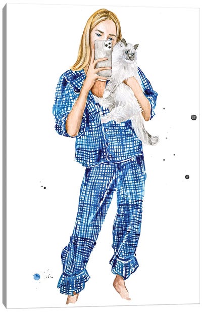 Selfie With A Cat Canvas Art Print - Women's Pants Art