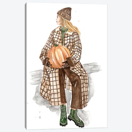 She Bought The Perfect Pumpkin Canvas Print #OCR109} by Olga Crée Art Print