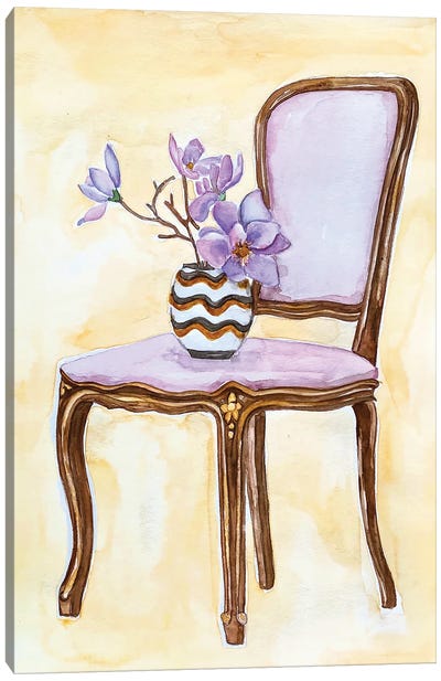 Still Life Iv Vintage Chair And Magnolia Canvas Art Print - Magnolia Art