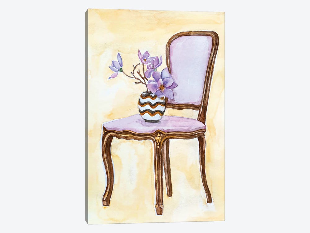 Still Life Iv Vintage Chair And Magnolia by Olga Crée 1-piece Canvas Artwork