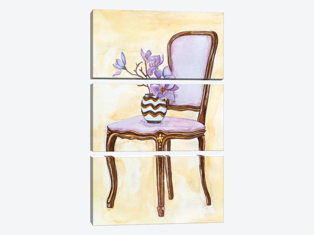 Still Life Iv Vintage Chair And Magnolia by Olga Crée 3-piece Canvas Wall Art