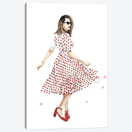 Red Polka Dot Dress Canvas Print #OCR112} by Olga Crée Canvas Artwork