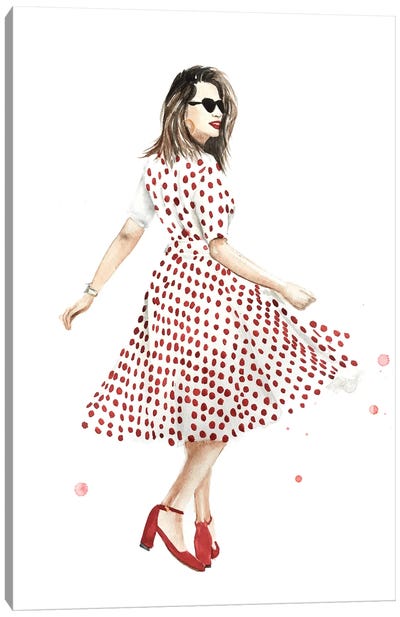 Red Polka Dot Dress Canvas Art Print - Olga Crée