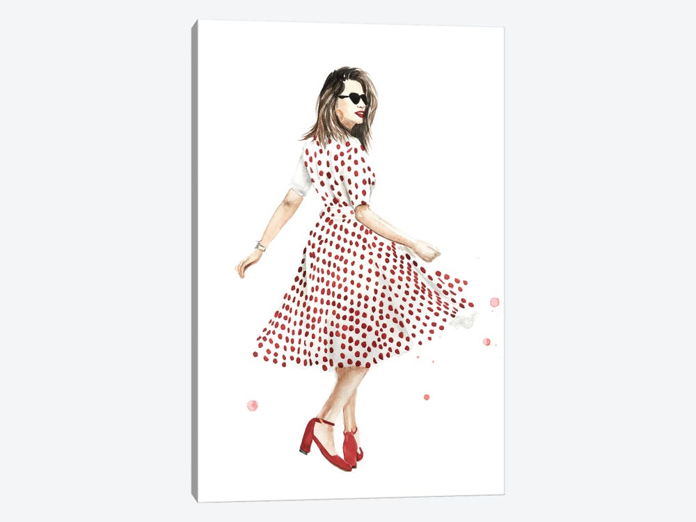 Red Polka Dot Dress by Olga Crée 1-piece Canvas Wall Art