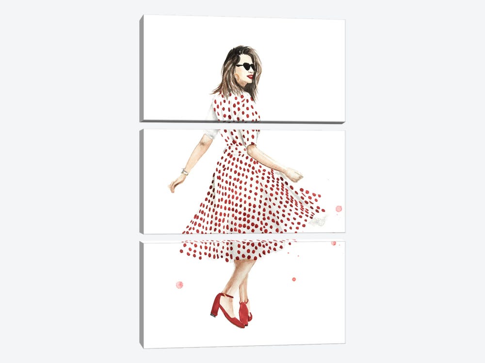 Red Polka Dot Dress by Olga Crée 3-piece Canvas Art