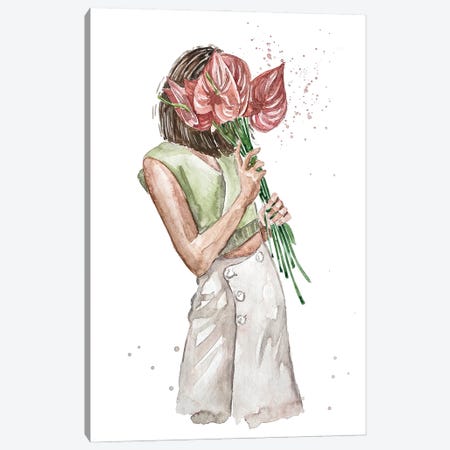 Flowers Always Make Women Happy Canvas Print #OCR125} by Olga Crée Canvas Wall Art