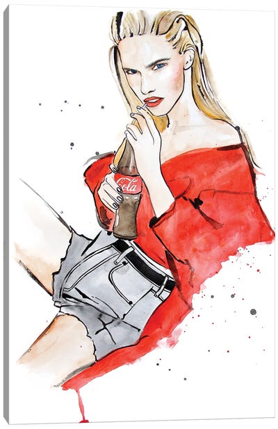 Coca Cola Drinking Girl Canvas Art Print - Olga Crée