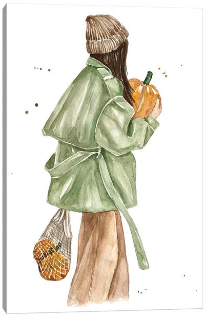 Halloween Pumpkin Shopping Canvas Art Print - Women's Coat & Jacket Art