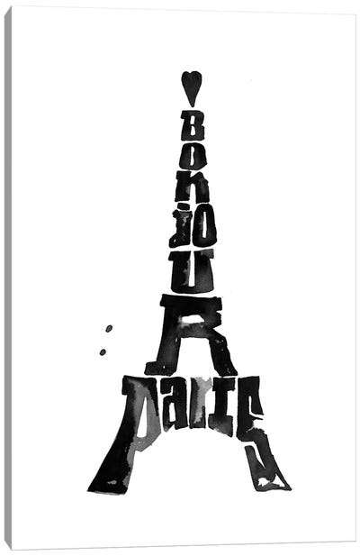 Bonjour Paris Canvas Art Print - Paris Typography
