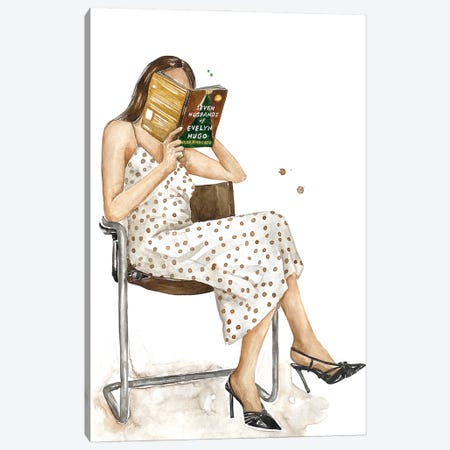 Chic Woman Reading The Seven Husbands Of Evelyn Hugo By Taylor Jenkins Reid Canvas Print #OCR132} by Olga Crée Canvas Artwork