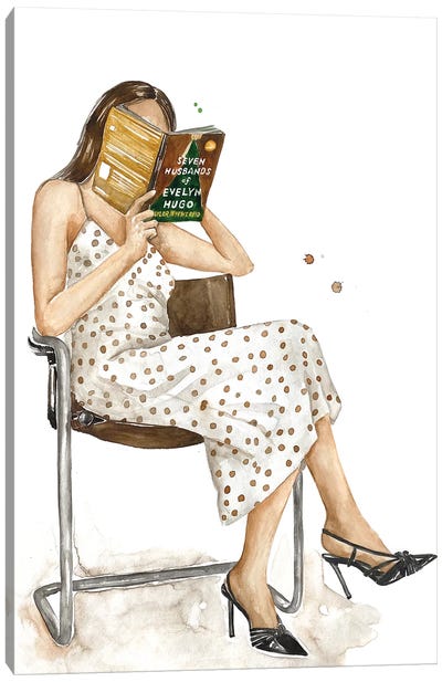 Chic Woman Reading The Seven Husbands Of Evelyn Hugo By Taylor Jenkins Reid Canvas Art Print - Olga Crée
