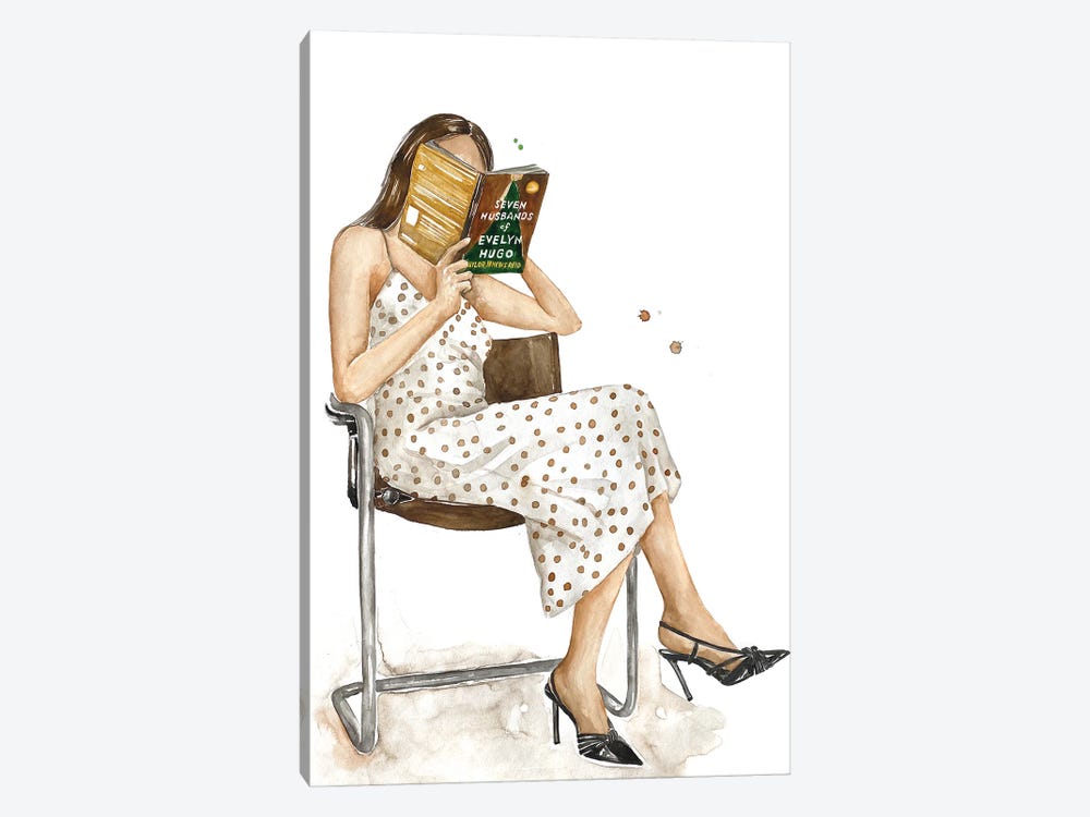 Chic Woman Reading The Seven Husbands Of Evelyn Hugo By Taylor Jenkins Reid by Olga Crée 1-piece Canvas Artwork
