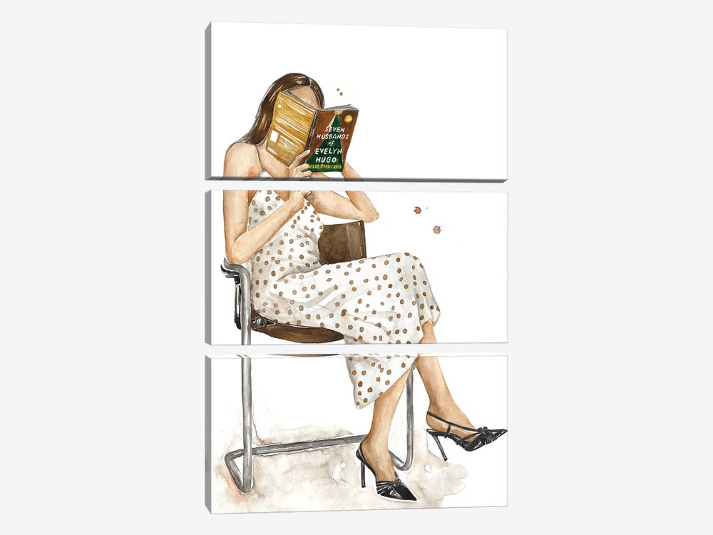 Chic Woman Reading The Seven Husbands Of Evelyn Hugo By Taylor Jenkins Reid by Olga Crée 3-piece Canvas Wall Art