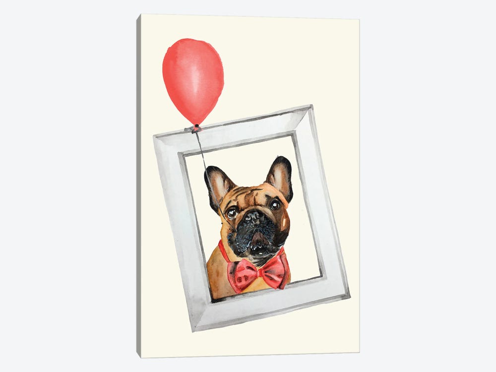 French Bulldog With Red Balloon by Olga Crée 1-piece Art Print