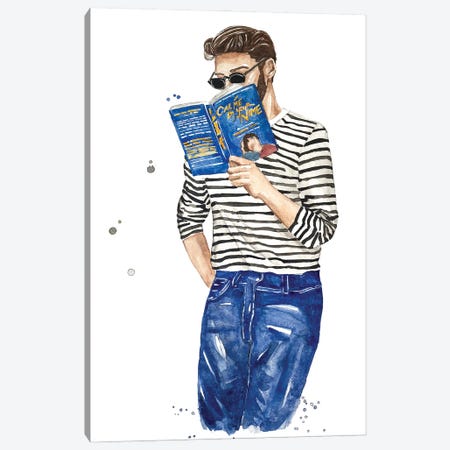 Guy Reading A Book By Andre Aciman Canvas Print #OCR36} by Olga Crée Canvas Wall Art