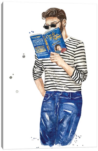 Guy Reading A Book By Andre Aciman Canvas Art Print - Olga Crée