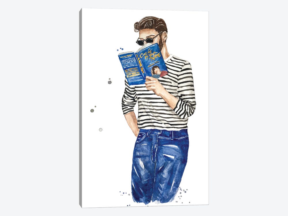 Guy Reading A Book By Andre Aciman by Olga Crée 1-piece Art Print
