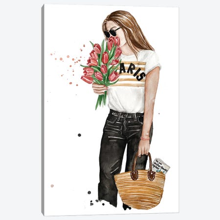 Her Flowers And Paris Vibes Canvas Print #OCR38} by Olga Crée Art Print
