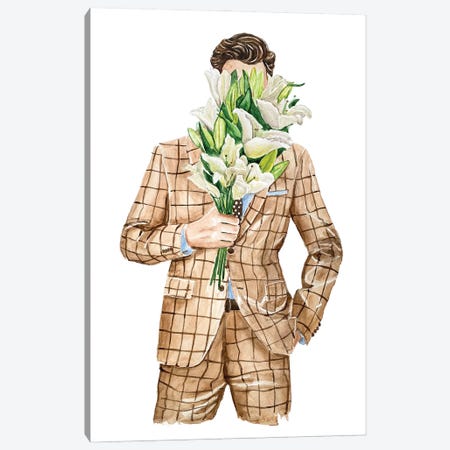 A Gentleman Gives Flowers Canvas Print #OCR3} by Olga Crée Canvas Art Print