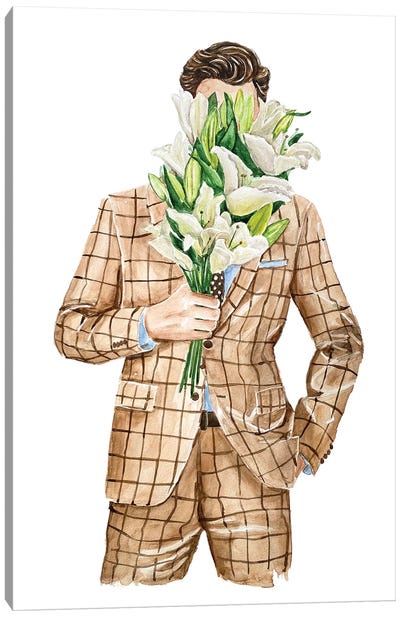 A Gentleman Gives Flowers Canvas Art Print - Olga Crée