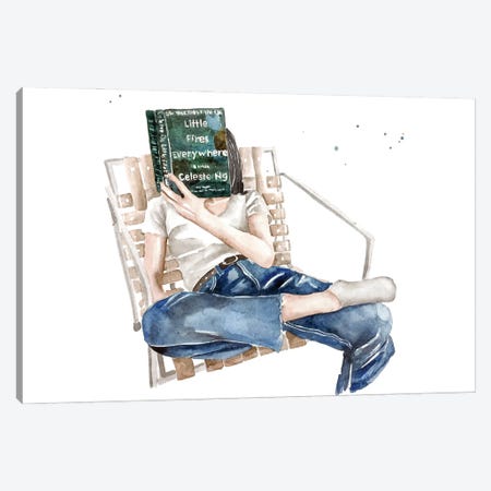 Woman Reading Book New York Times Bestseller Little Fires Everywhere By Celeste Ng Canvas Print #OCR47} by Olga Crée Canvas Print