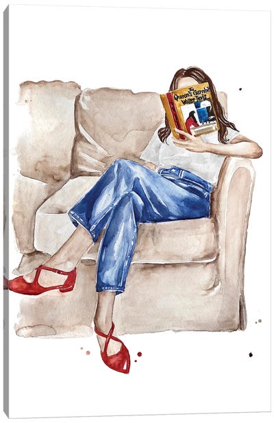 Woman Reading «The Queens Gambit» Book Canvas Art Print - Reading Nook