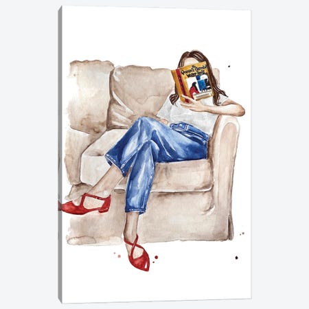 Woman Reading «The Queens Gambit» Book Canvas Print #OCR48} by Olga Crée Canvas Wall Art