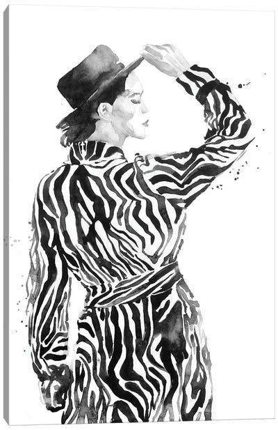 Woman In Zebra Coat Canvas Art Print - Olga Crée