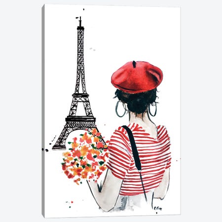 Paris Eiffel Tower Girl Canvas Print #OCR66} by Olga Crée Canvas Art Print