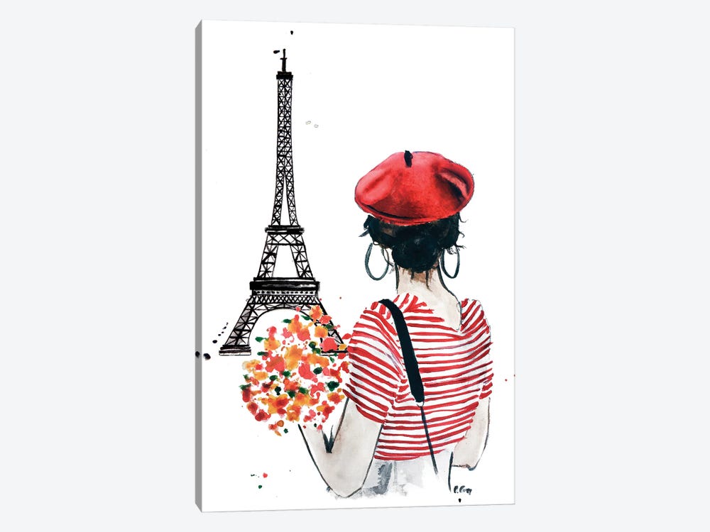 Paris Eiffel Tower Girl by Olga Crée 1-piece Canvas Artwork