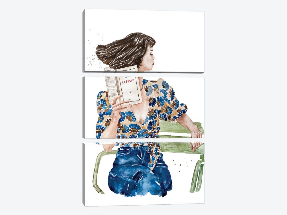 Parisienne With A Book by Olga Crée 3-piece Art Print