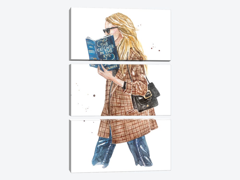 Blond Hair Woman Reading Classsic Novel by Olga Crée 3-piece Canvas Art
