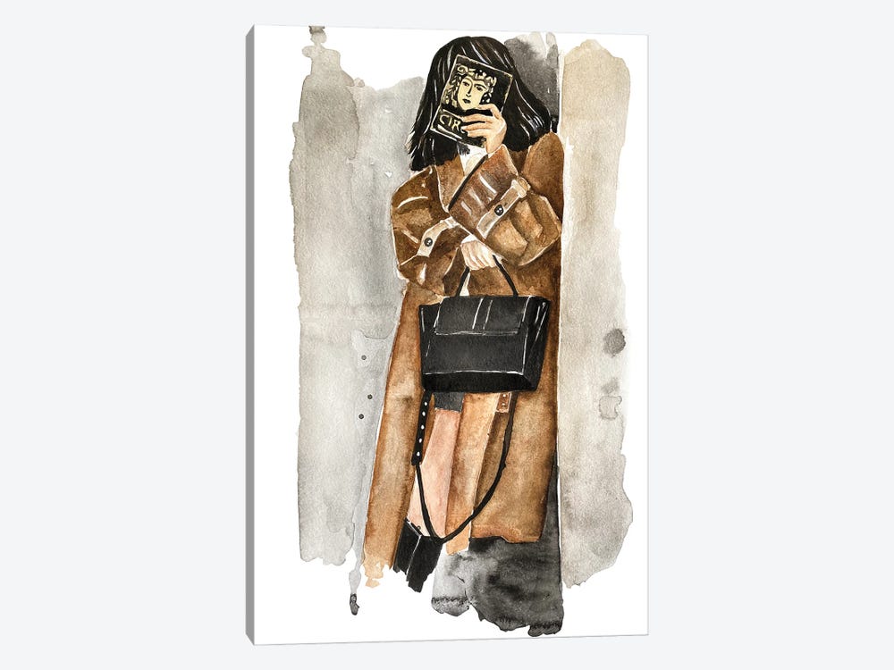 Woman In Beige Coat Read Book By Madeline Miller by Olga Crée 1-piece Art Print