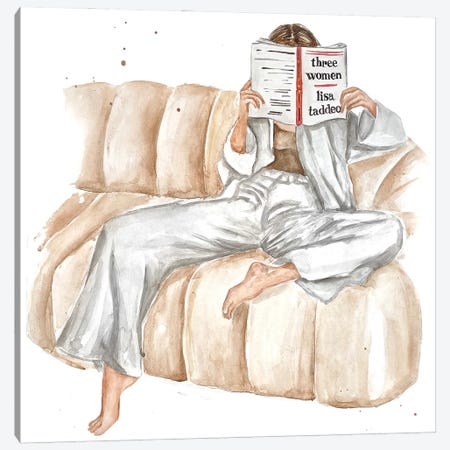 Relaxed Woman In The Coach Reading Three Women By Lisa Taddeo Canvas Print #OCR89} by Olga Crée Canvas Wall Art