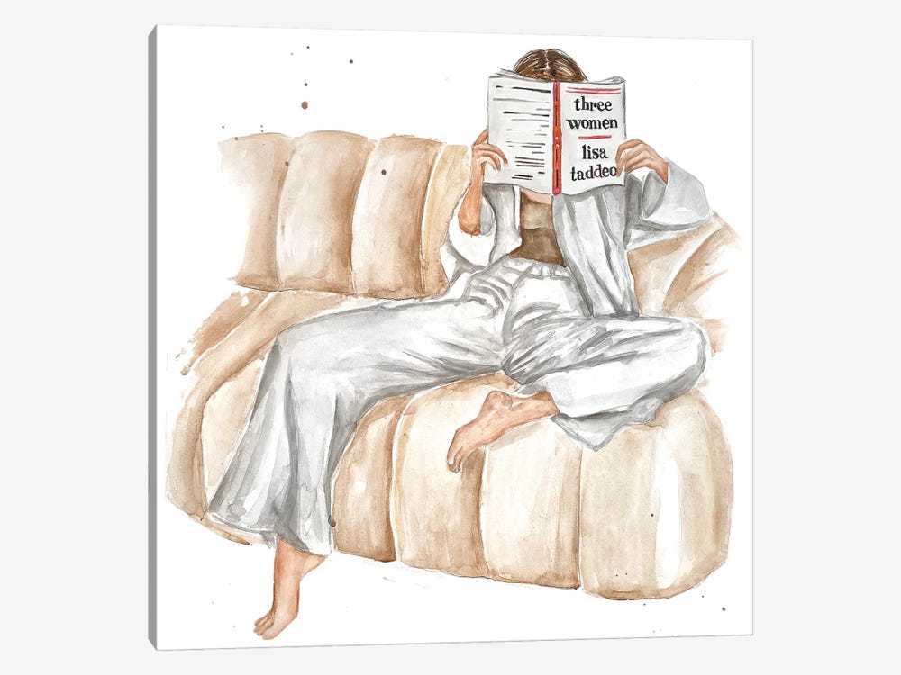 Relaxed Woman In The Coach Reading Three Women By Lisa Taddeo by Olga Crée 1-piece Canvas Art Print