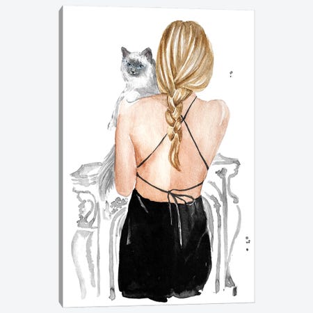 Blondie Girl With Pretty Cat Canvas Print #OCR8} by Olga Crée Canvas Print