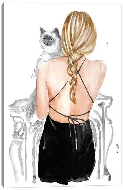 Blondie Girl With Pretty Cat Canvas Art Print - Olga Crée