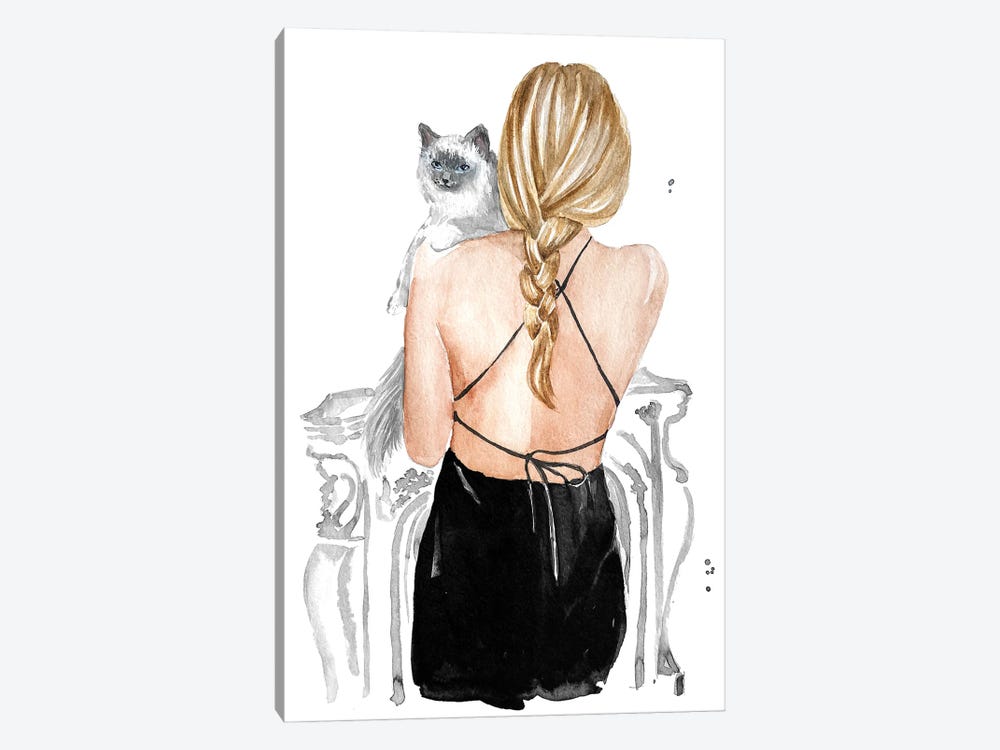 Blondie Girl With Pretty Cat by Olga Crée 1-piece Canvas Artwork