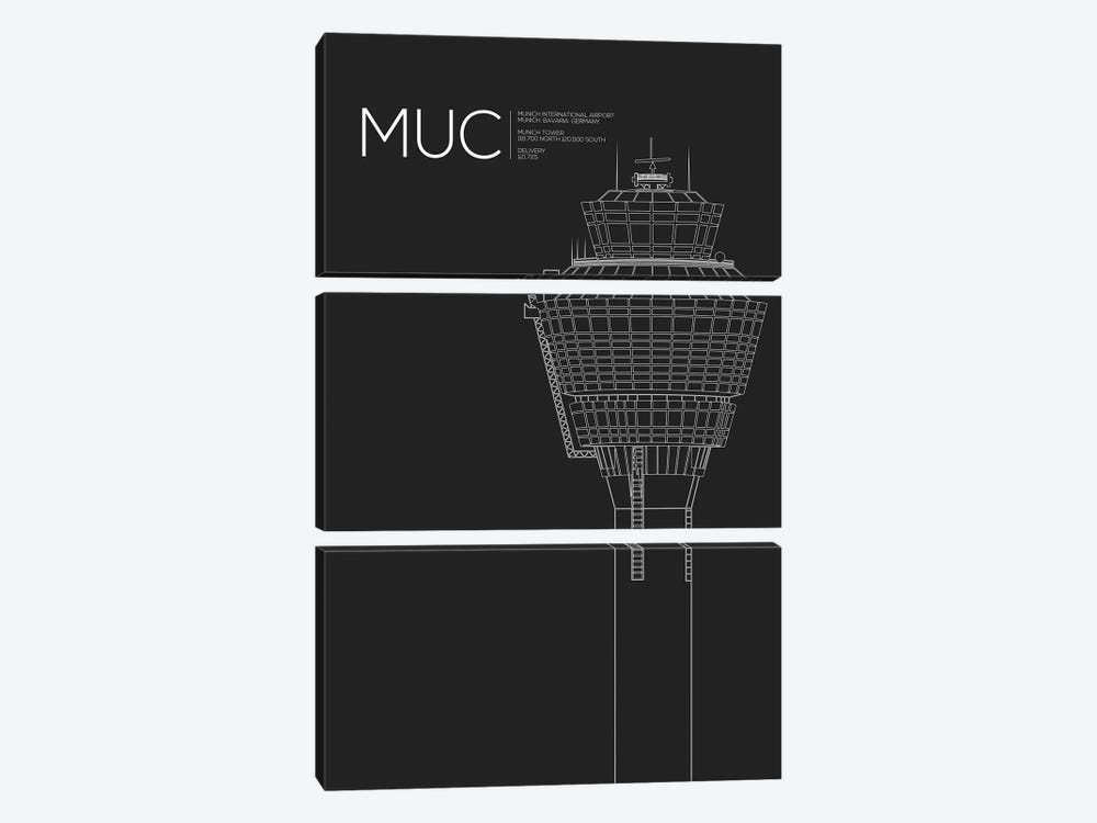 MUC Tower, Munich International Airport by 08 Left 3-piece Canvas Print