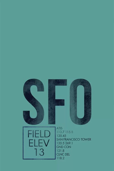 San Francisco Travel Posters: San Francisco Airport Code by 08 Left