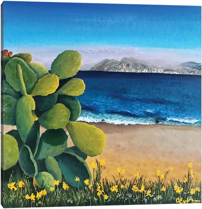 Cactus. Italy View Canvas Art Print - Sicily