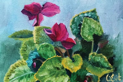 Purple Cyclamen. Plein-Air by Oksana Evteeva framed wall art