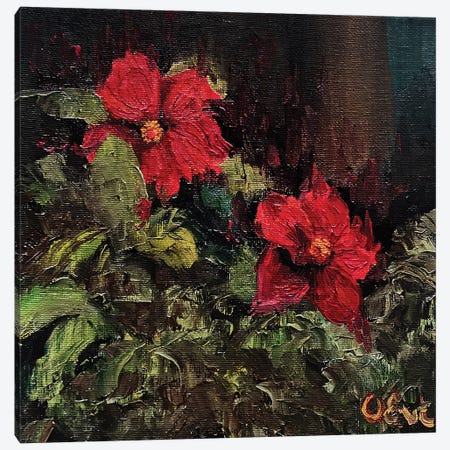 Red Hibiscus. Plein-Air Canvas Print #OEV27} by Oksana Evteeva Canvas Print