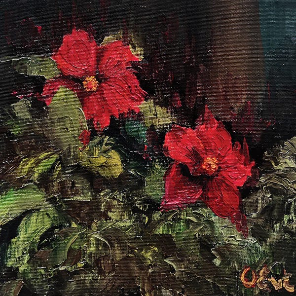 Hibiscuses: Red Hibiscus. Plein-Air by Oksana Evteeva