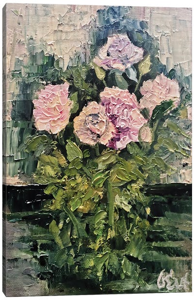 Delicate Pale Pink Roses. Plein-Air Canvas Art Print - Oksana Evteeva